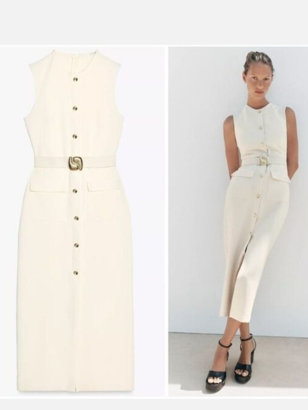 BELTED CREPE MIDI DRESS SIZE L